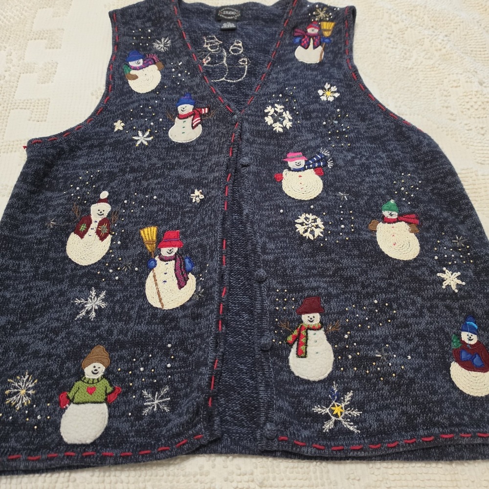 Designer Studio Originals Snowman Embroidered Vest Size 2XL Winter Festive